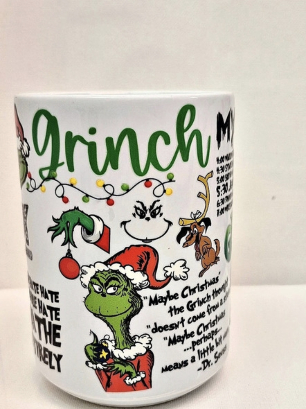 Grinch My Day Ceramic 15oz White Mug Christmas Character Custom Design New